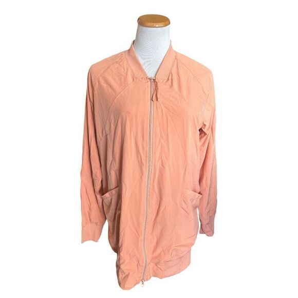 Womens Zella Zip Front Peach Athletic Active Wear Full Zip Bomber Jacket - Sz M - Picture 2 of 3